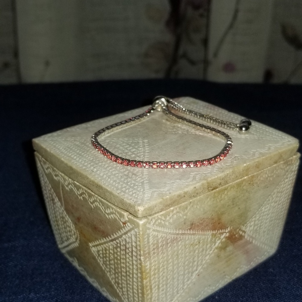 Pink & Silvertone Adjustable Bracelet With Swarovs